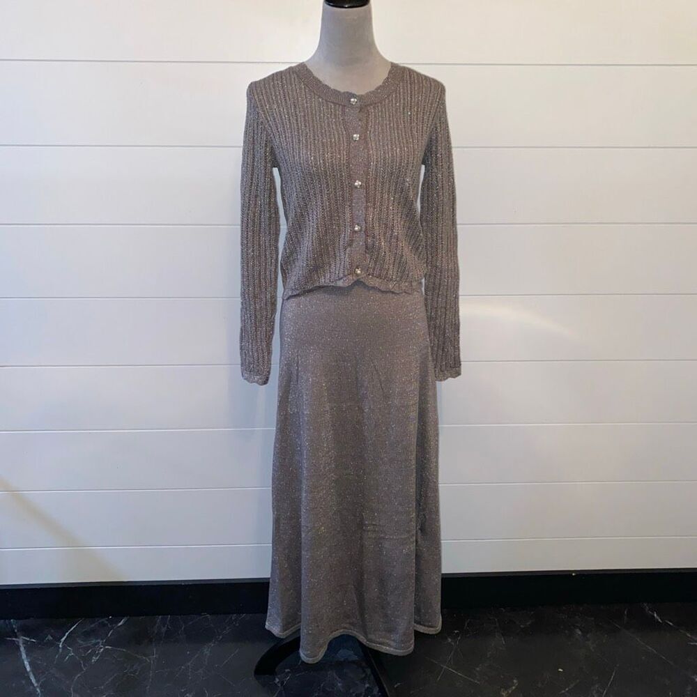 Taylor Set Women's Metallic Cardigan & Sleeveless Midi Dress Size Small